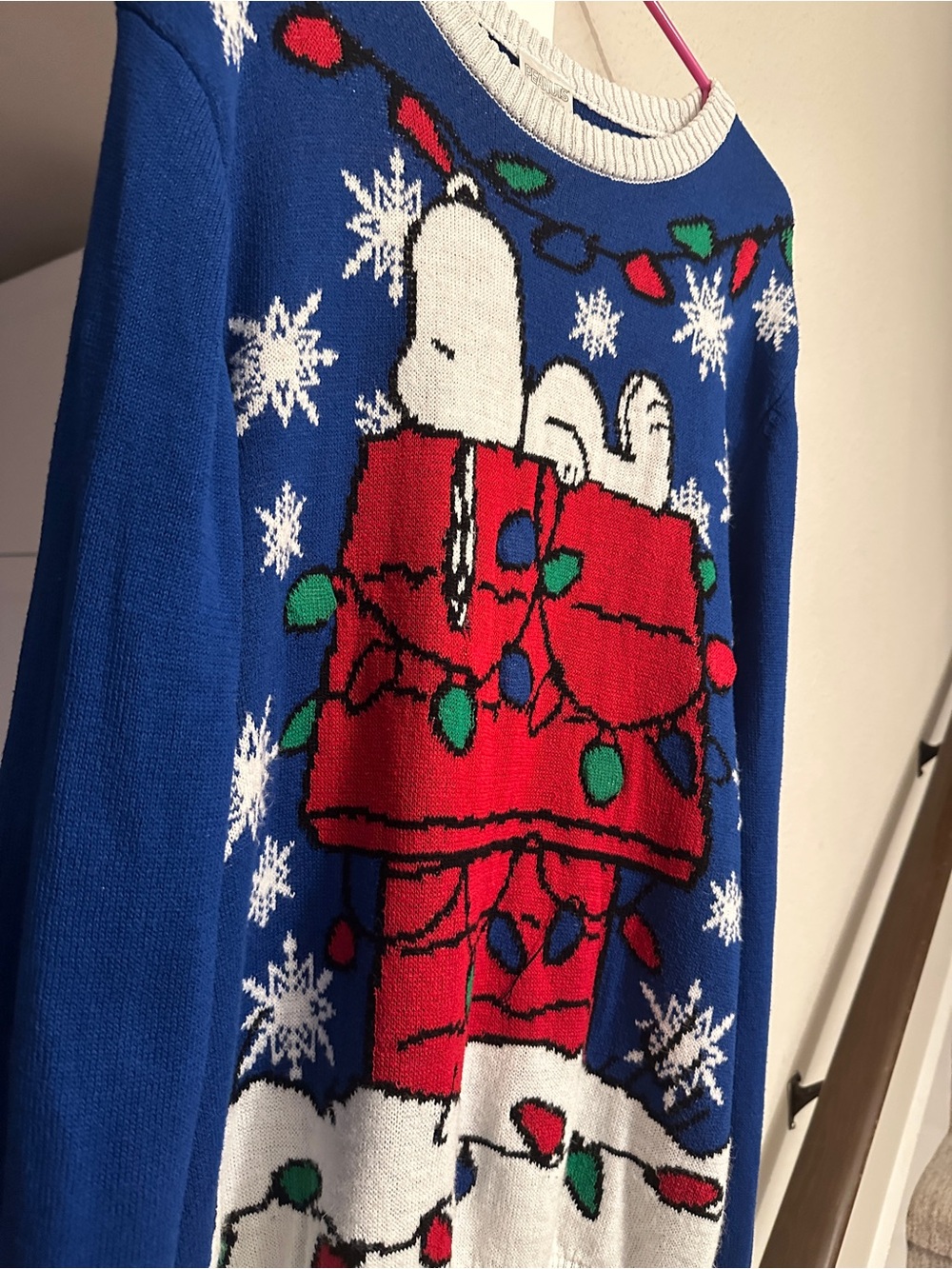 FLAWED Peanuts Blue Holiday Sweater with White & Red Accents